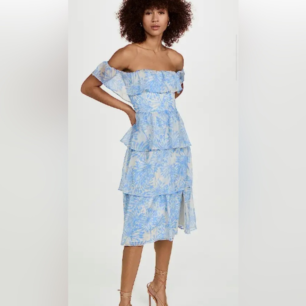 NWT size large Amanda Uprichard off the shoulder blue printed midi dress